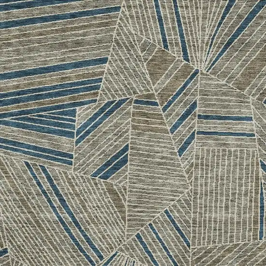 Taupe And Beige Geometric Washable Area Rug With UV Protection Photo 3