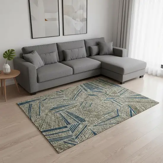 Taupe And Beige Geometric Washable Area Rug With UV Protection Photo 2