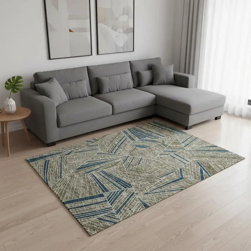 Taupe And Beige Geometric Washable Area Rug With UV Protection Photo 2