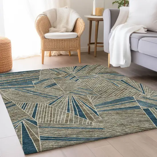 Taupe And Beige Geometric Washable Area Rug With UV Protection Photo 5