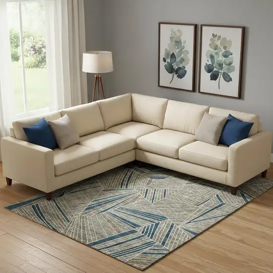 Taupe And Beige Geometric Washable Area Rug With UV Protection Photo 1