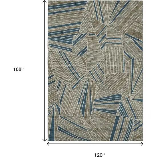Taupe And Beige Geometric Washable Area Rug With UV Protection Photo 3