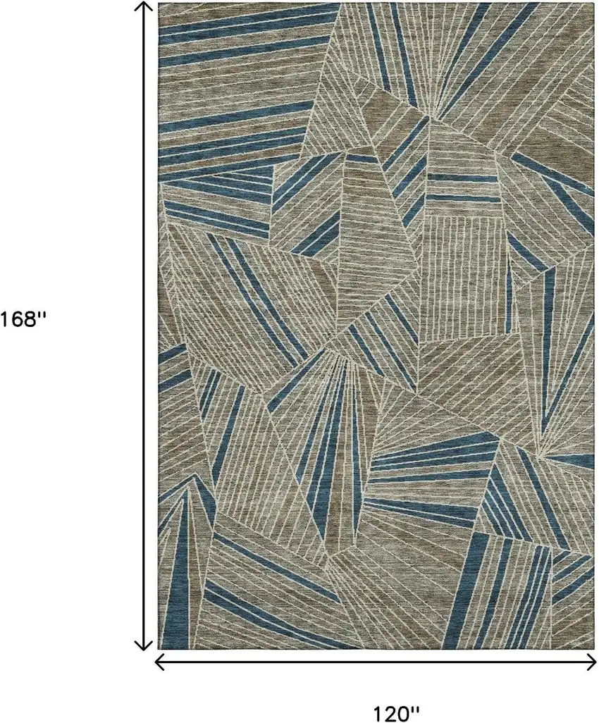 Taupe And Beige Geometric Washable Area Rug With UV Protection Photo 3