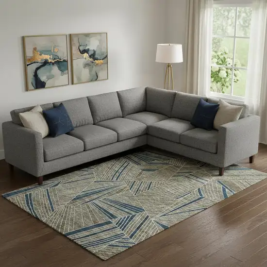 Taupe And Beige Geometric Washable Area Rug With UV Protection Photo 1