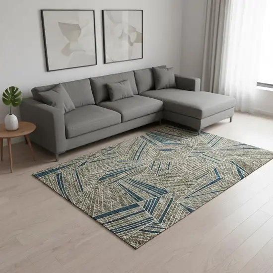 Taupe And Beige Geometric Washable Area Rug With UV Protection Photo 2