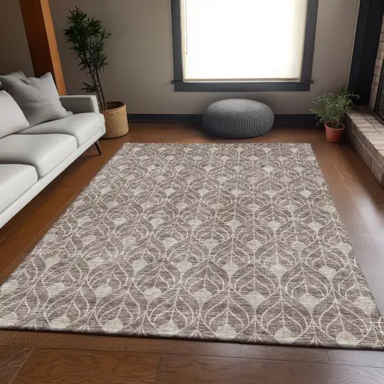 Taupe And Beige Geometric Washable Area Rug With UV Protection Photo 5