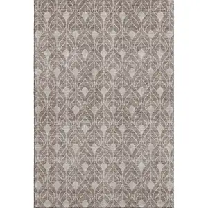 Photo of Taupe And Beige Geometric Washable Area Rug With UV Protection