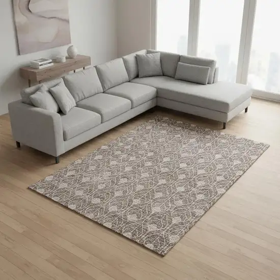 Taupe And Beige Geometric Washable Area Rug With UV Protection Photo 2