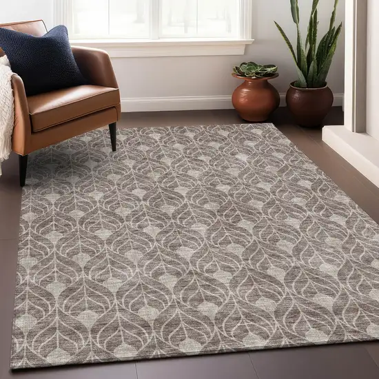 Taupe And Beige Geometric Washable Area Rug With UV Protection Photo 4