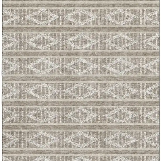 Taupe And Beige Geometric Washable Area Rug With UV Protection Photo 2