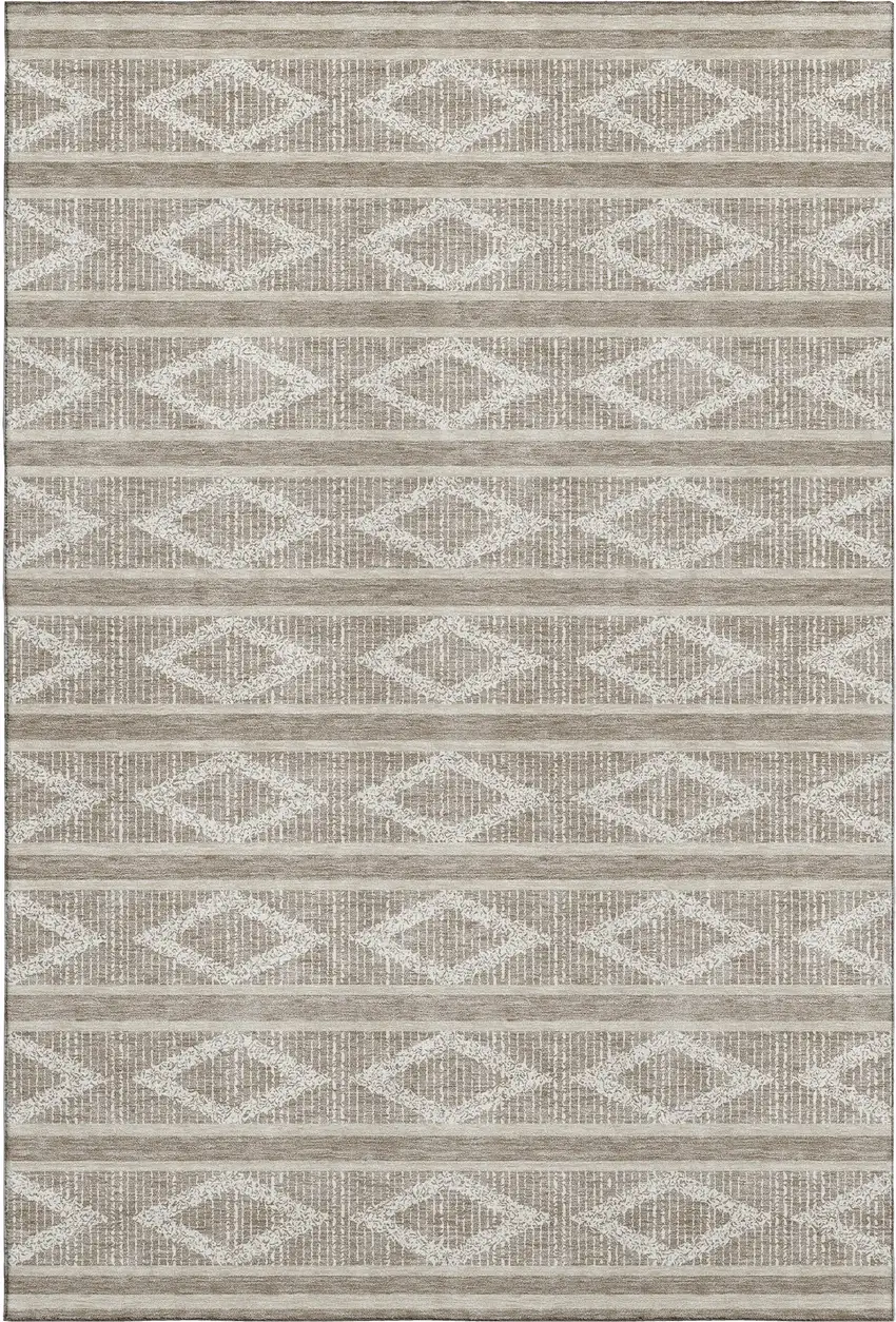 Taupe And Beige Geometric Washable Area Rug With UV Protection Photo 1