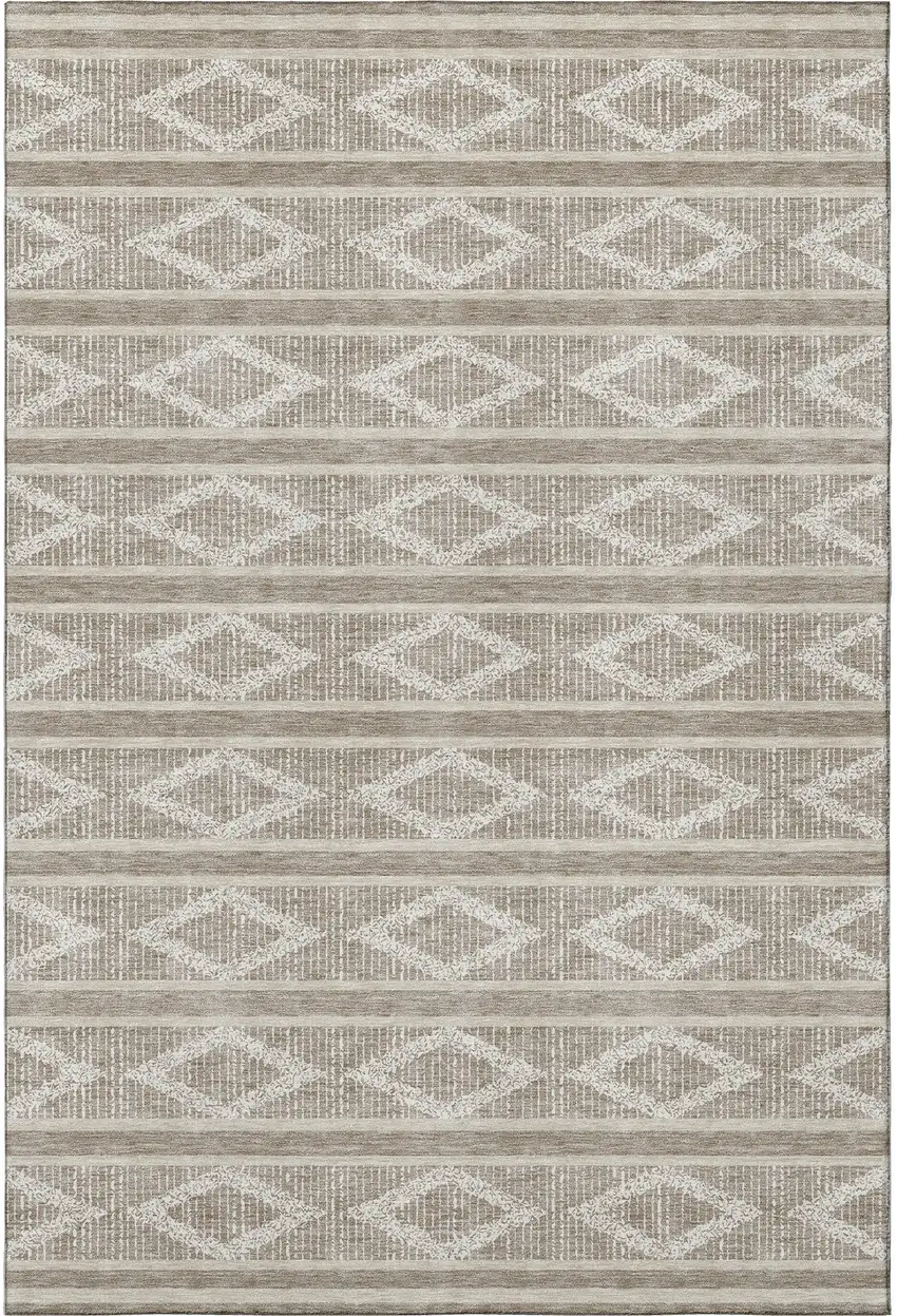 Taupe And Beige Geometric Washable Area Rug With UV Protection Photo 2