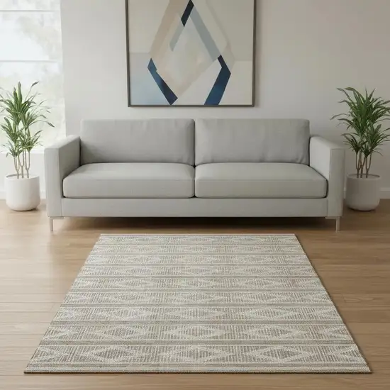 Taupe And Beige Geometric Washable Area Rug With UV Protection Photo 2
