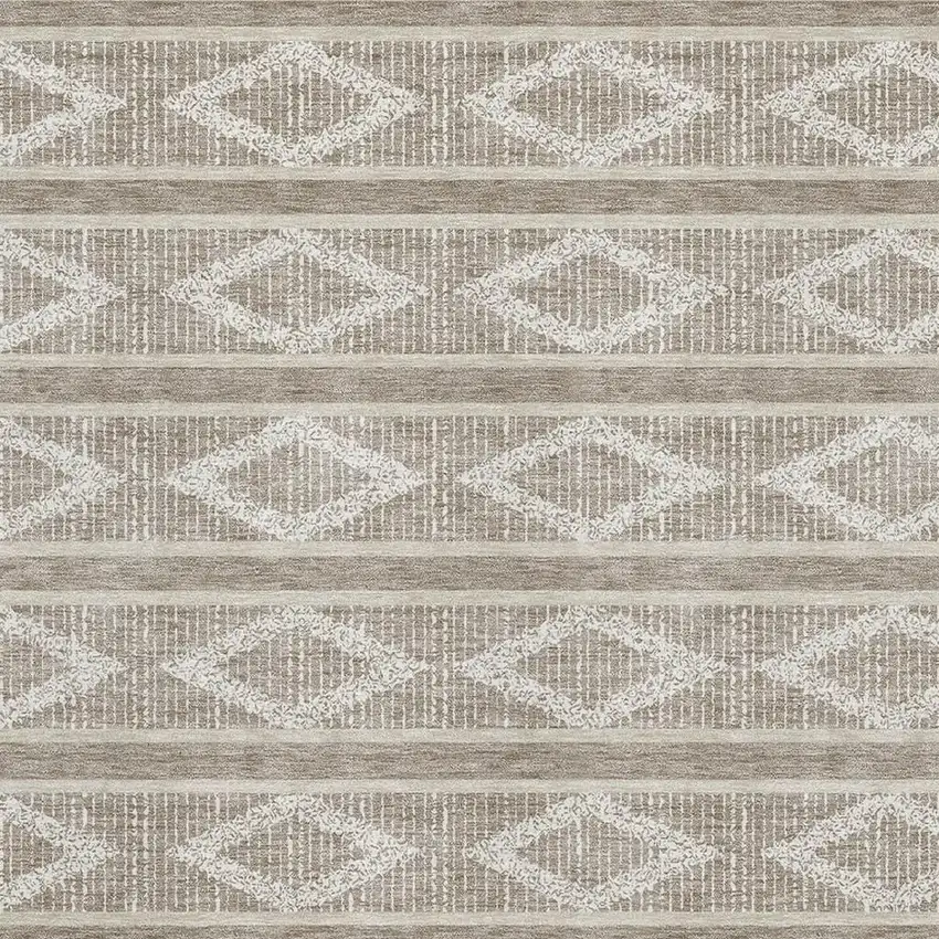 Taupe And Beige Geometric Washable Area Rug With UV Protection Photo 2