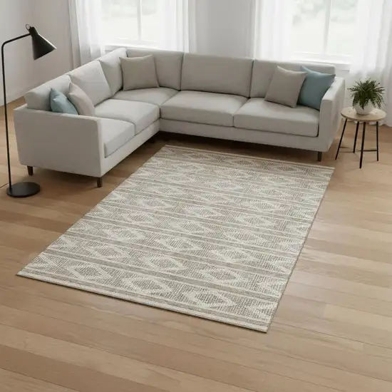 Taupe And Beige Geometric Washable Area Rug With UV Protection Photo 2