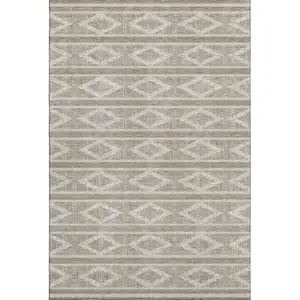 Photo of Taupe And Beige Geometric Washable Area Rug With UV Protection