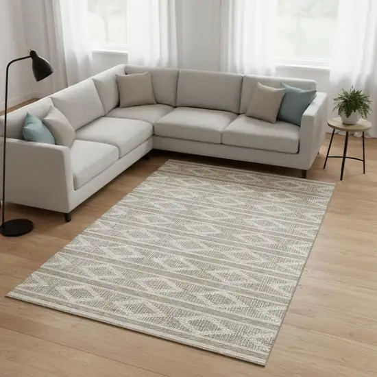 Taupe And Beige Geometric Washable Area Rug With UV Protection Photo 2