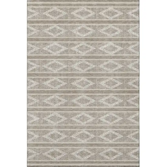 Taupe And Beige Geometric Washable Area Rug With UV Protection Photo 3