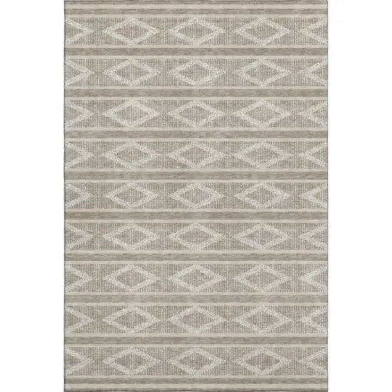 Taupe And Beige Geometric Washable Area Rug With UV Protection Photo 1