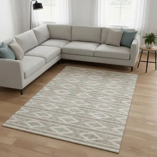 Taupe And Beige Geometric Washable Area Rug With UV Protection Photo 2