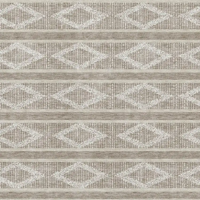 Taupe And Beige Geometric Washable Area Rug With UV Protection Photo 2