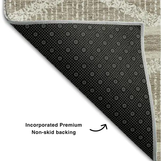 Taupe And Beige Geometric Washable Area Rug With UV Protection Photo 6