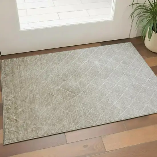 Taupe And Beige Geometric Washable Area Rug With UV Protection Photo 2