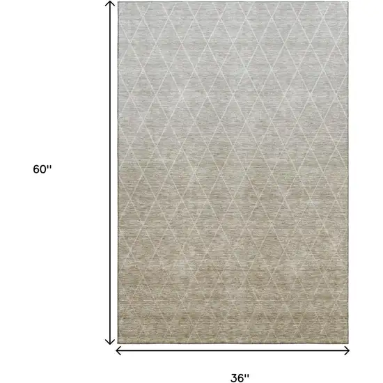 Taupe And Beige Geometric Washable Area Rug With UV Protection Photo 3
