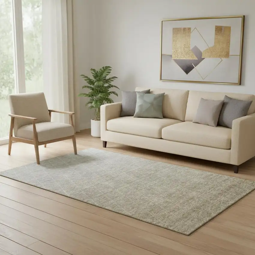 Taupe And Beige Geometric Washable Area Rug With UV Protection Photo 2