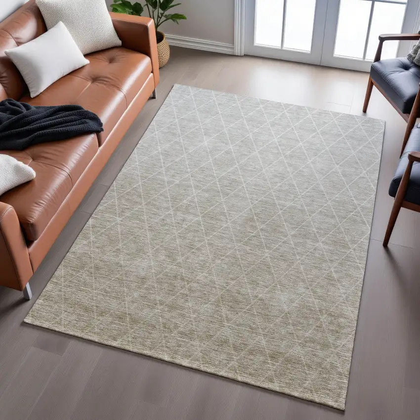 Taupe And Beige Geometric Washable Area Rug With UV Protection Photo 5
