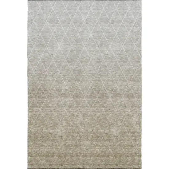 Taupe And Beige Geometric Washable Area Rug With UV Protection Photo 1