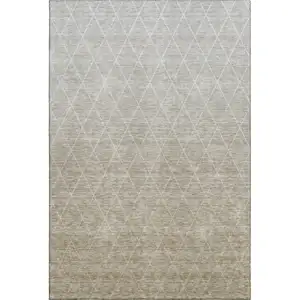 Photo of Taupe And Beige Geometric Washable Area Rug With UV Protection