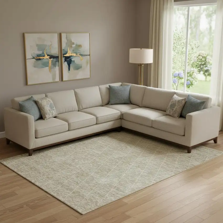 Taupe And Beige Geometric Washable Area Rug With UV Protection Photo 2