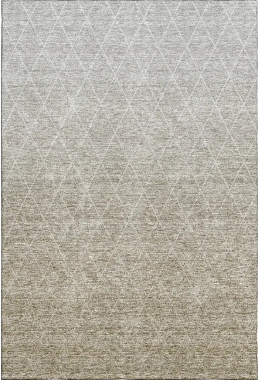 Taupe And Beige Geometric Washable Area Rug With UV Protection Photo 1