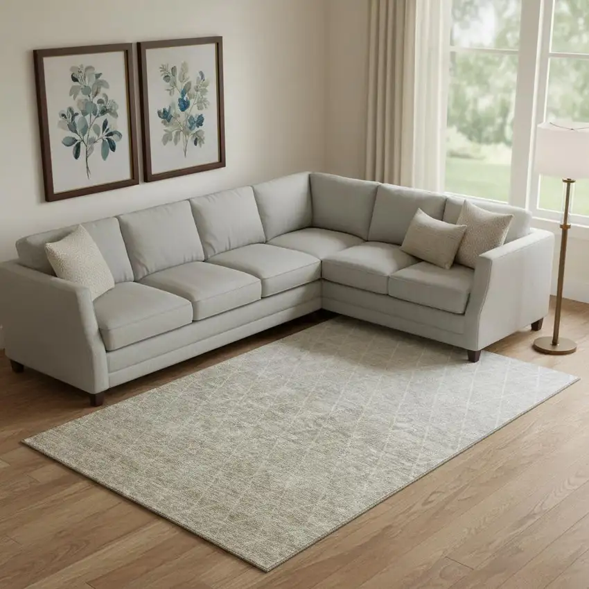 Taupe And Beige Geometric Washable Area Rug With UV Protection Photo 2