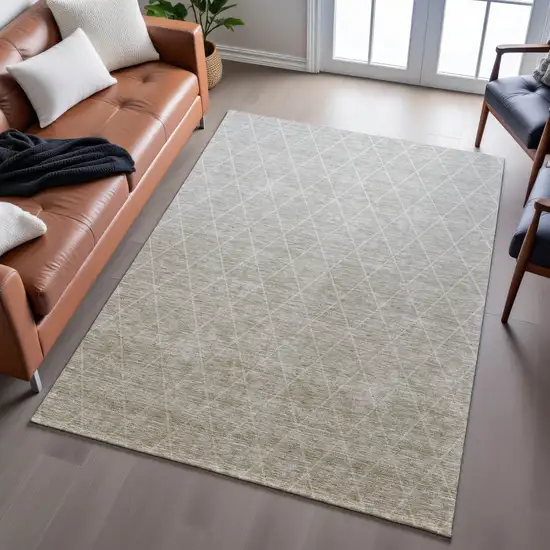 Taupe And Beige Geometric Washable Area Rug With UV Protection Photo 5