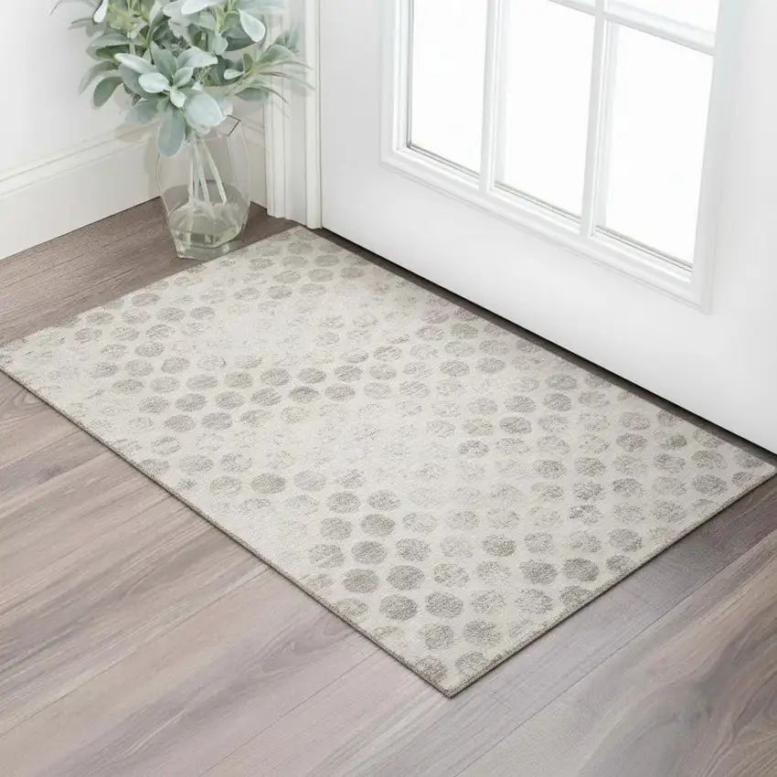Taupe And Beige Geometric Washable Area Rug With UV Protection Photo 2