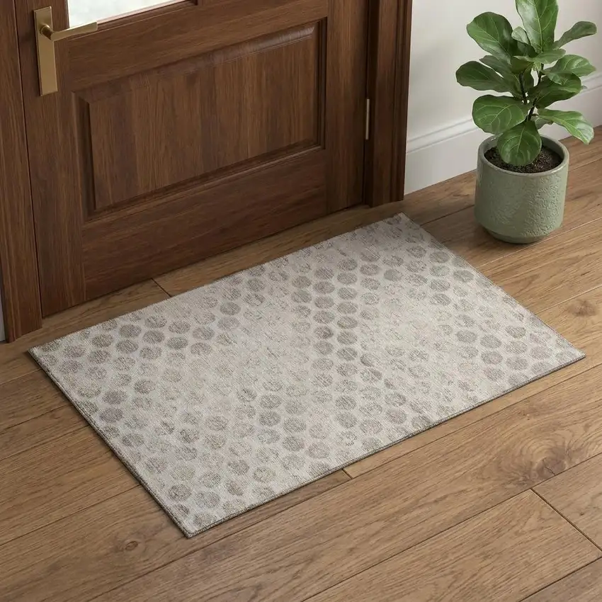 Taupe And Beige Geometric Washable Area Rug With UV Protection Photo 1