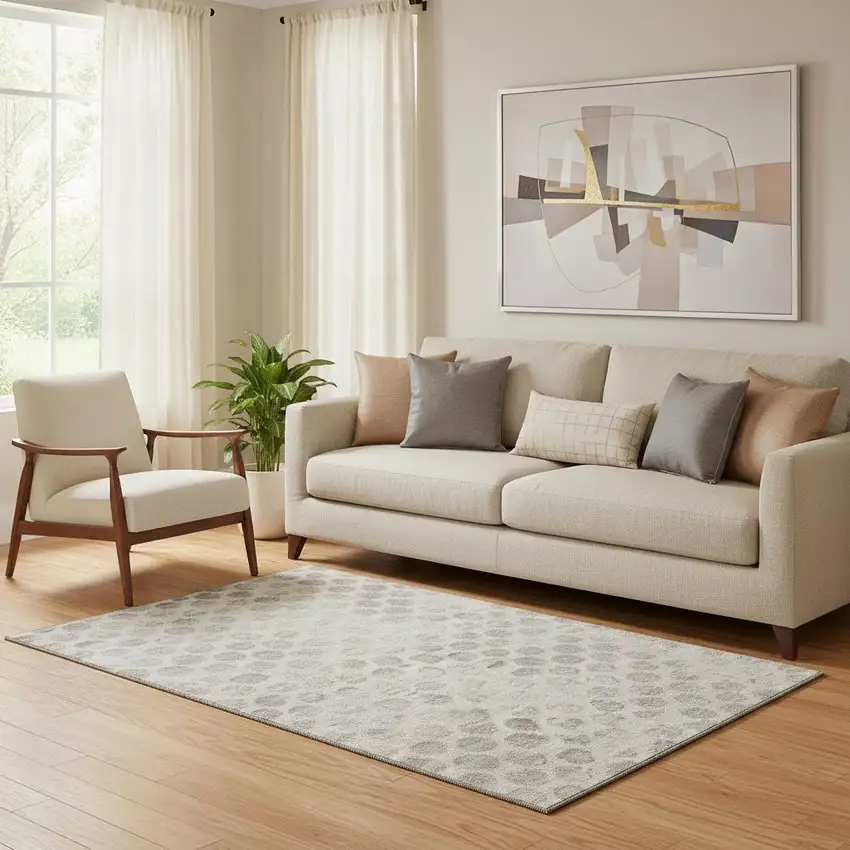 Taupe And Beige Geometric Washable Area Rug With UV Protection Photo 2