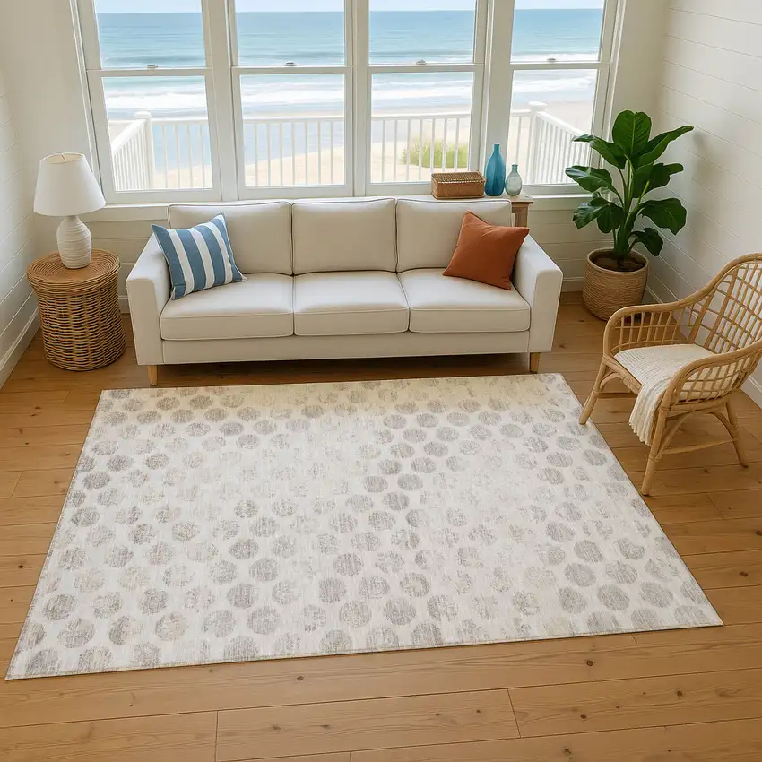 Taupe And Beige Geometric Washable Area Rug With UV Protection Photo 5
