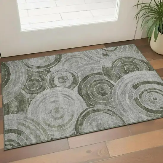 Taupe And Beige Geometric Washable Area Rug With UV Protection Photo 2