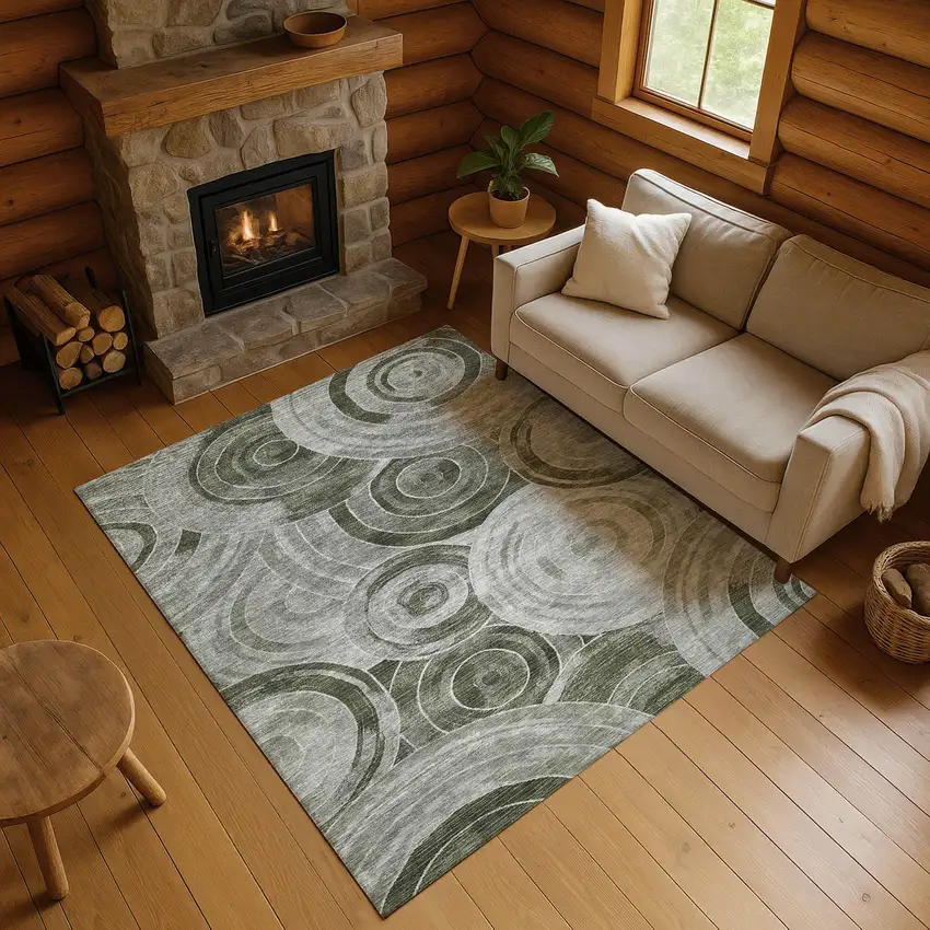 Taupe And Beige Geometric Washable Area Rug With UV Protection Photo 4