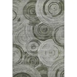 Photo of Taupe And Beige Geometric Washable Area Rug With UV Protection