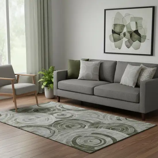 Taupe And Beige Geometric Washable Area Rug With UV Protection Photo 2