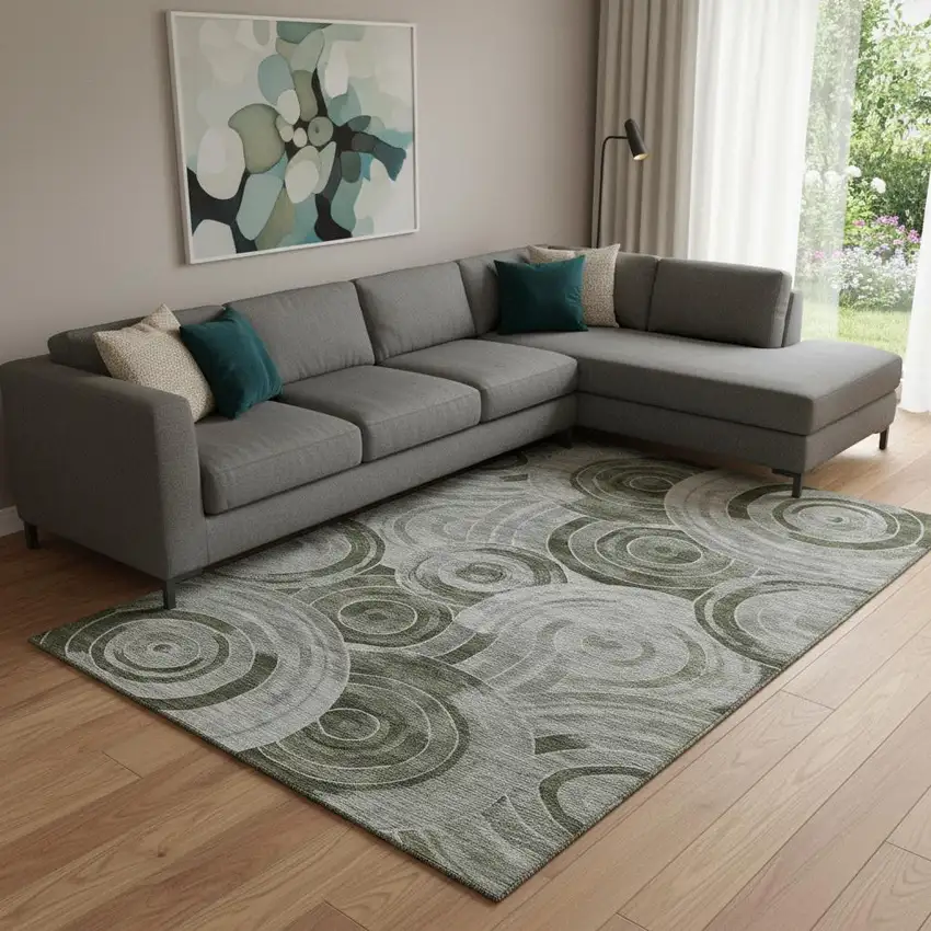 Taupe And Beige Geometric Washable Area Rug With UV Protection Photo 2