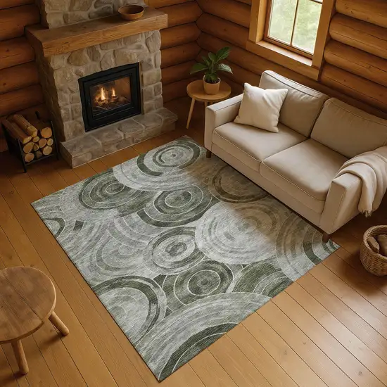 Taupe And Beige Geometric Washable Area Rug With UV Protection Photo 4