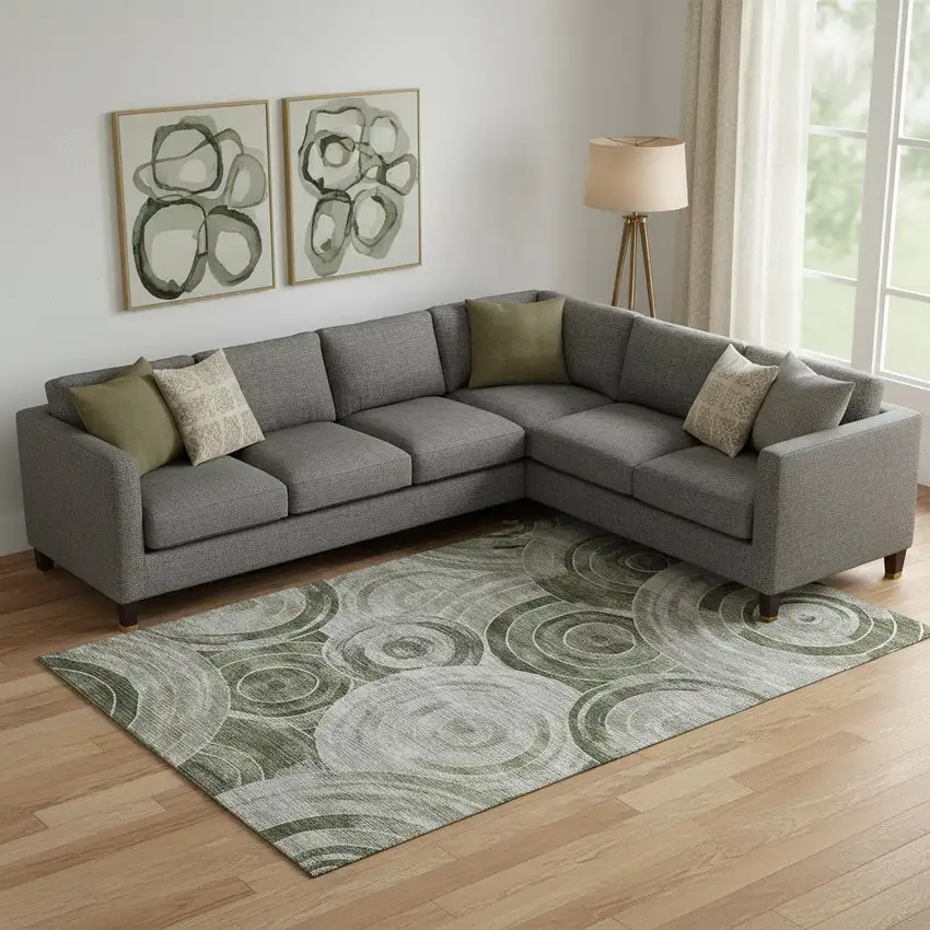 Taupe And Beige Geometric Washable Area Rug With UV Protection Photo 2