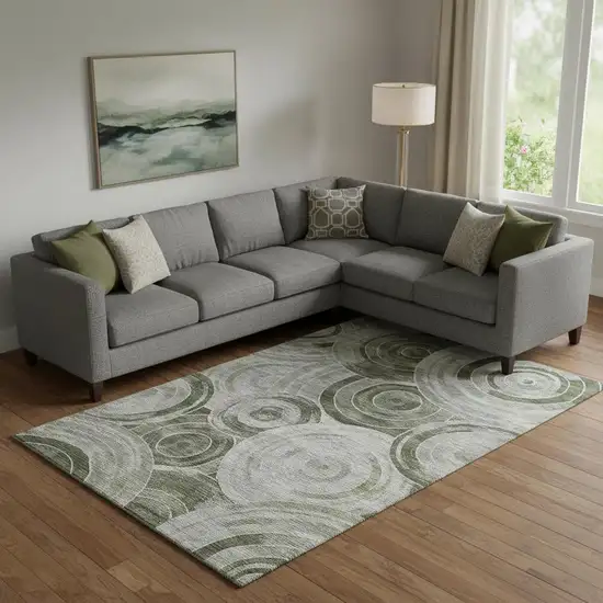 Taupe And Beige Geometric Washable Area Rug With UV Protection Photo 2