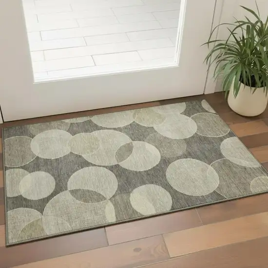 Taupe And Beige Geometric Washable Area Rug With UV Protection Photo 2
