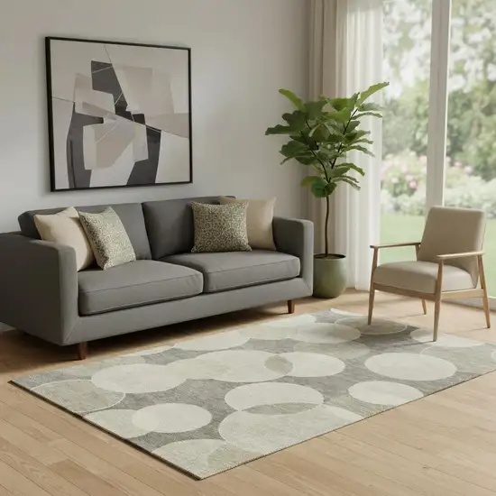 Taupe And Beige Geometric Washable Area Rug With UV Protection Photo 2